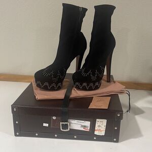 Alaia Black Platform Suede Boots Size 38.5